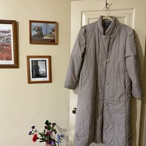 Women’s Taupe Long Puffer Coat - Classic Quilted Winter Jacket